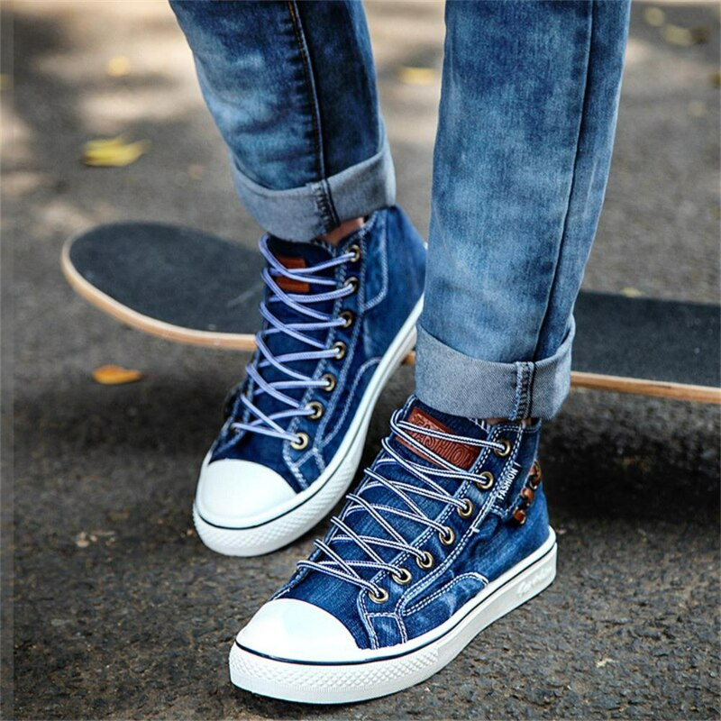 Sneakers | Hoge denim sneakers met veters voor een casual look voor dames