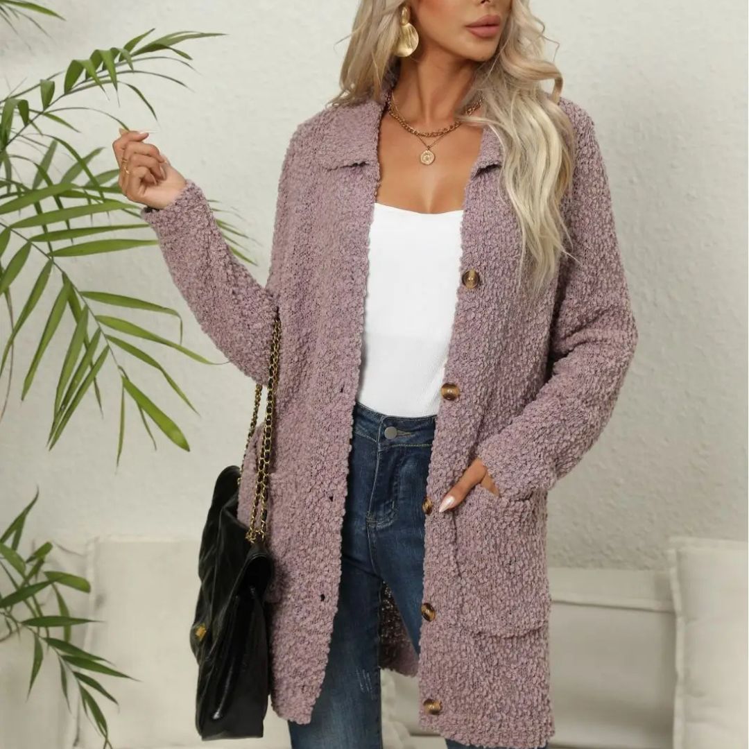 Annele Dekker Cardigan | Lang vest zachte teddybeer met zakken voor dames