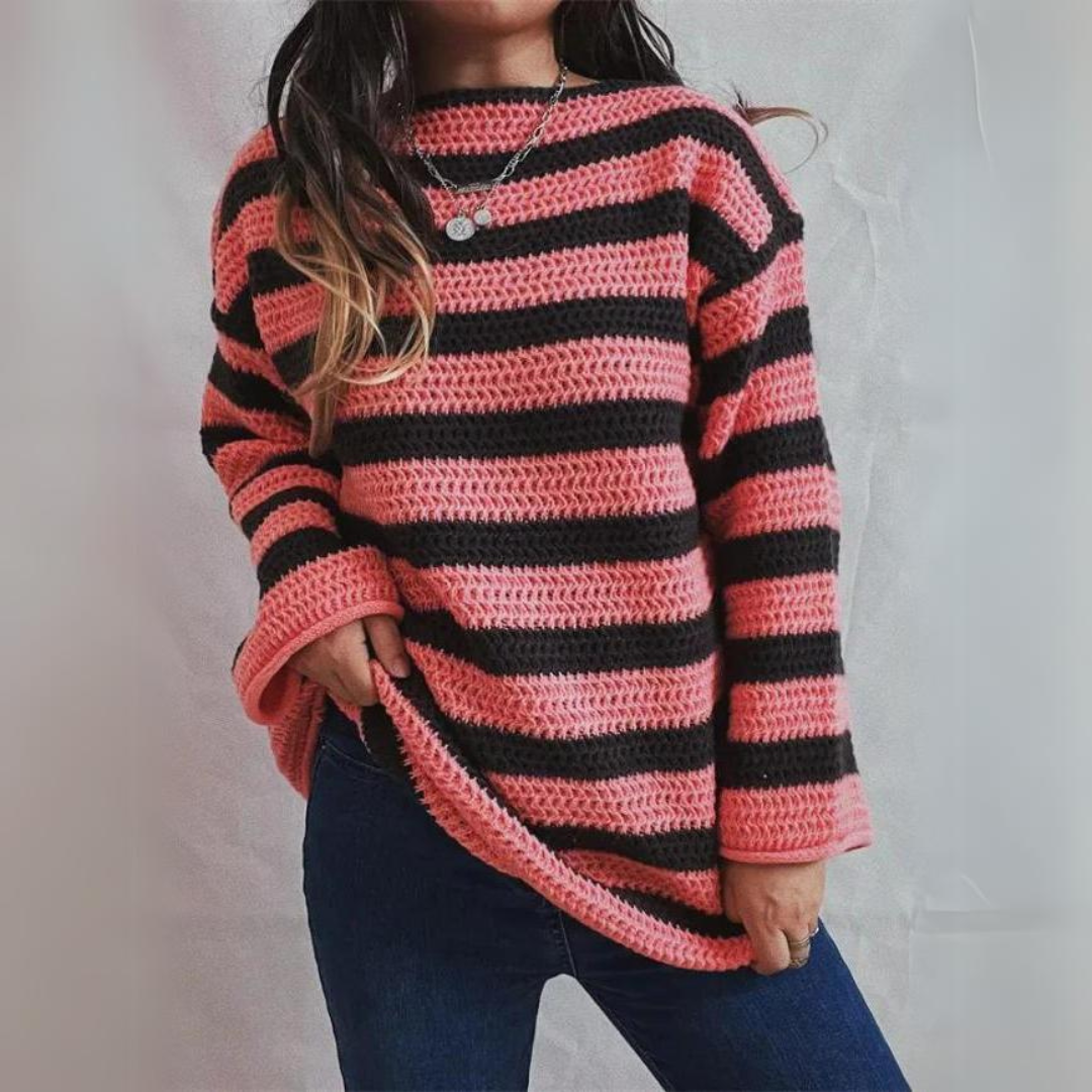 Beatrix Sweater | Gestreepte damestrui los gebreid voor de winter