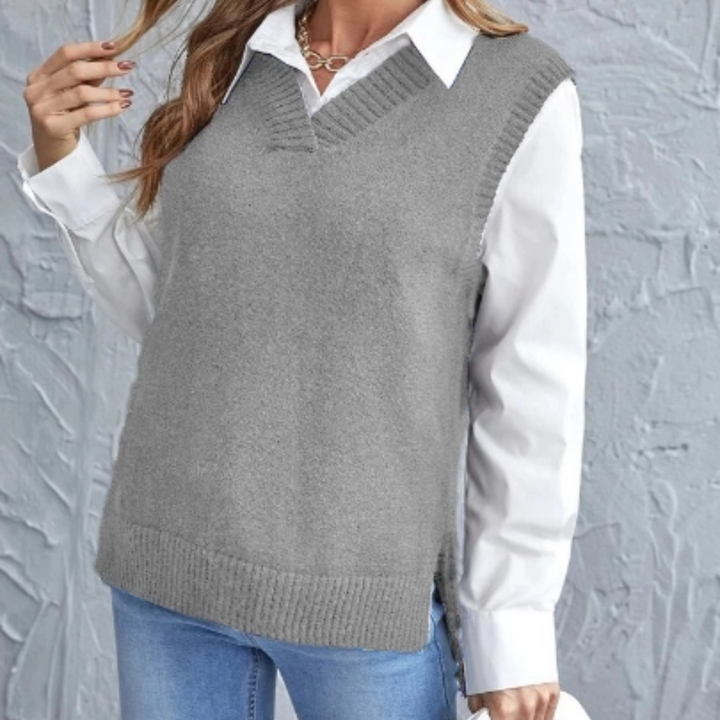 Helena Pullover | Zachte gebreide mouwloze pullover met V-hals voor dames