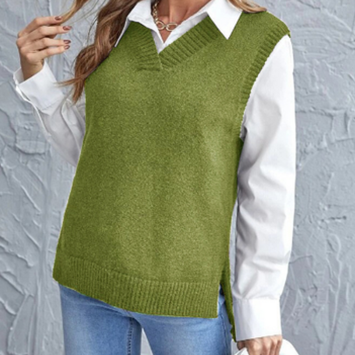 Helena Pullover | Zachte gebreide mouwloze pullover met V-hals voor dames