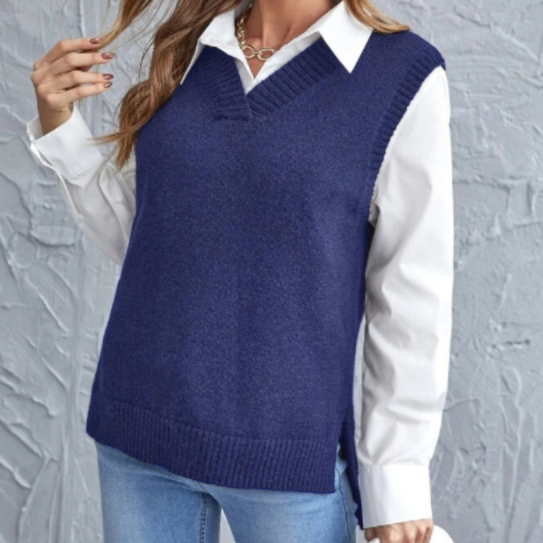 Helena Pullover | Zachte gebreide mouwloze pullover met V-hals voor dames