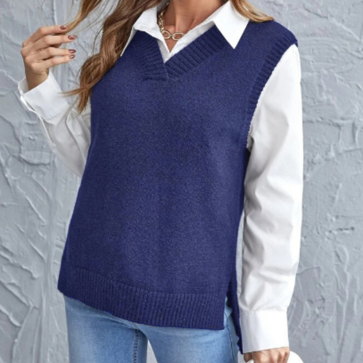 Helena Pullover | Zachte gebreide mouwloze pullover met V-hals voor dames