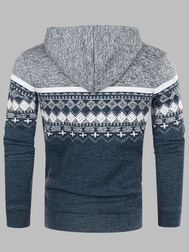 Edvard Nordic Hoodie | Heren Hoodie met Noors Breipatroon en Rits