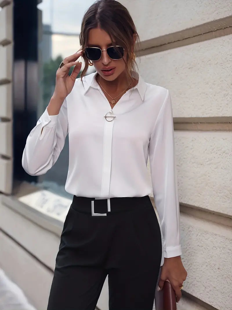 Nikki Blouse | Elegant effen business-look shirt voor dames