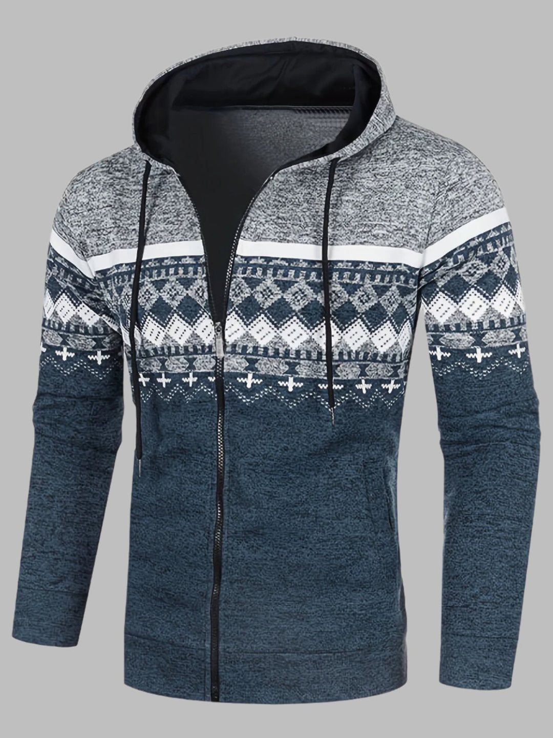 Edvard Nordic Hoodie | Heren Hoodie met Noors Breipatroon en Rits