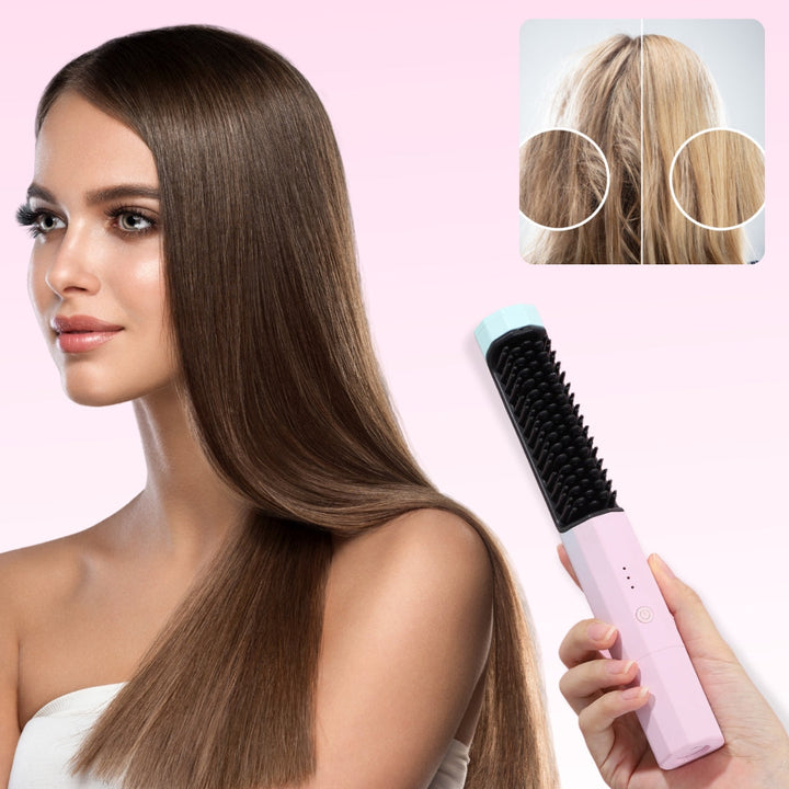 Frizzy Haarstyler Borstel | Draadloze Stijltang voor Glanzend en Glad Haar Zonder Beschadiging