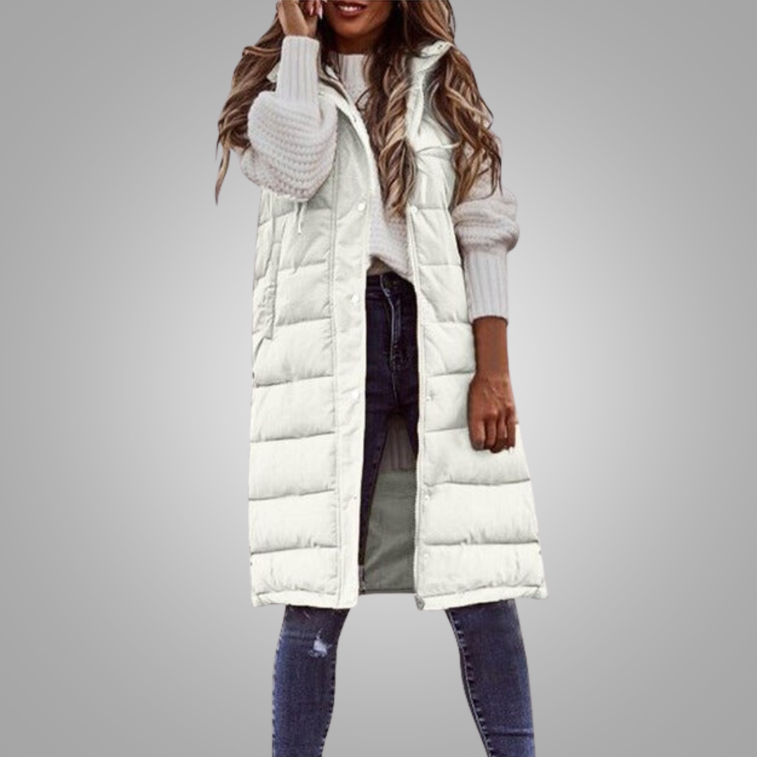 Margiela Maris Bodywarmer | Lange mouwloze puffer jas met capuchon voor dames