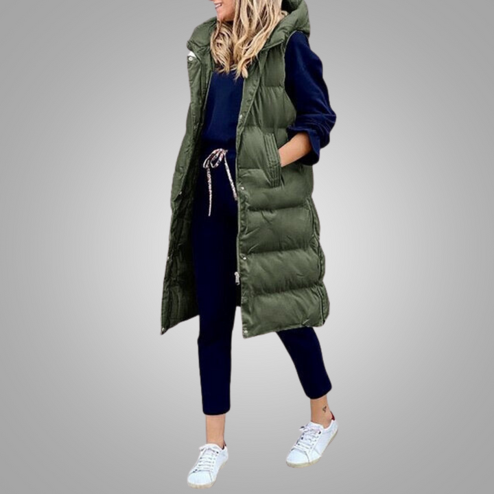 Margiela Maris Bodywarmer | Lange mouwloze puffer jas met capuchon voor dames