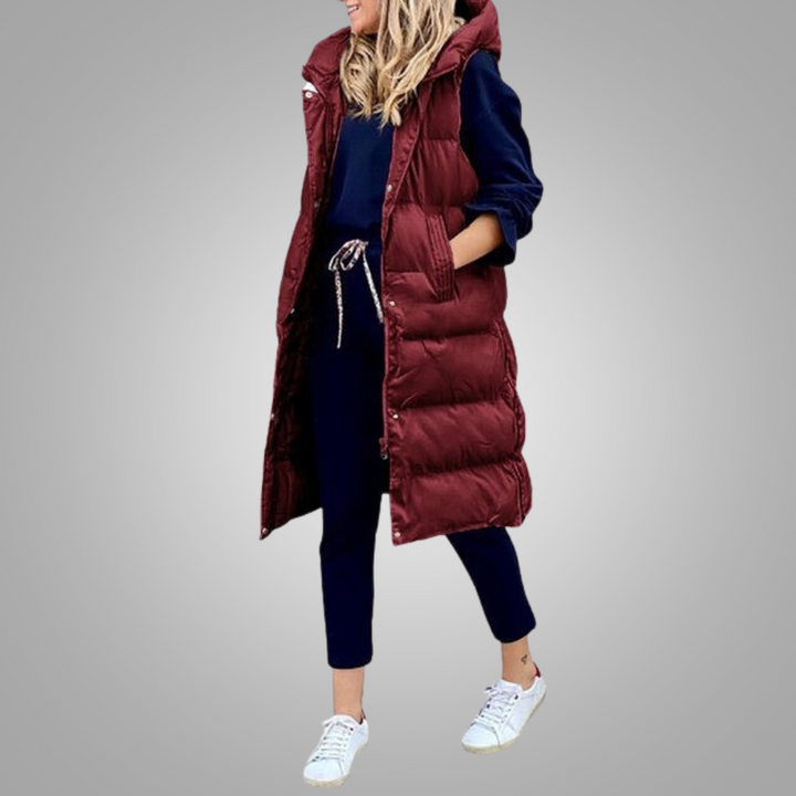 Margiela Maris Bodywarmer | Lange mouwloze puffer jas met capuchon voor dames