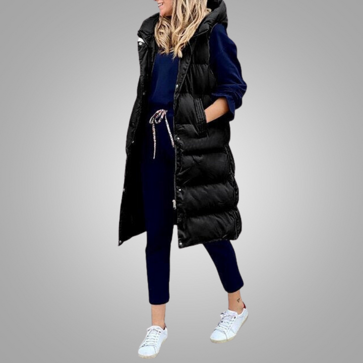 Margiela Maris Bodywarmer | Lange mouwloze puffer jas met capuchon voor dames