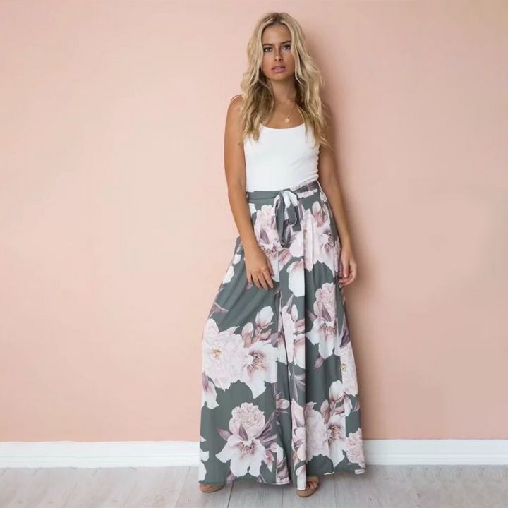 Gianna Wide Leg Trousers | Bloemige zomerbroek met hoge taille voor dames