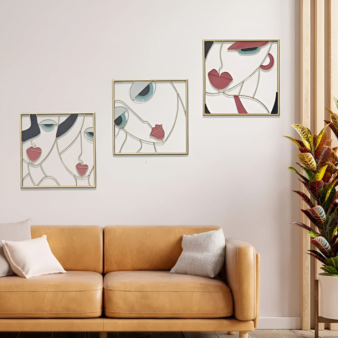 Luxor Wanddecoratie | 3-delig Abstract Gezicht Metaal Silhouet Set voor Wanddecoratie