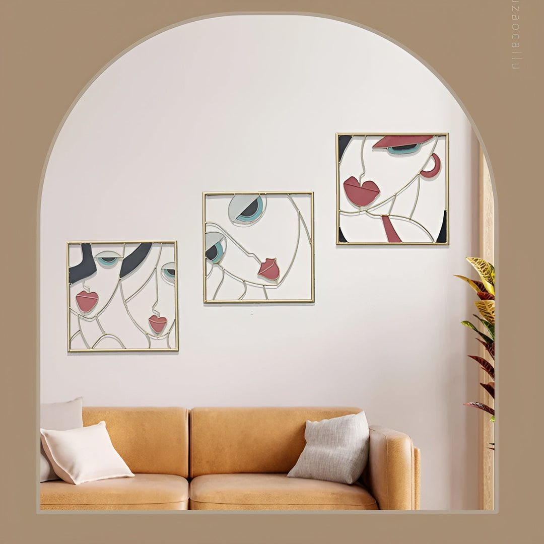 Luxor Wanddecoratie | 3-delig Abstract Gezicht Metaal Silhouet Set voor Wanddecoratie