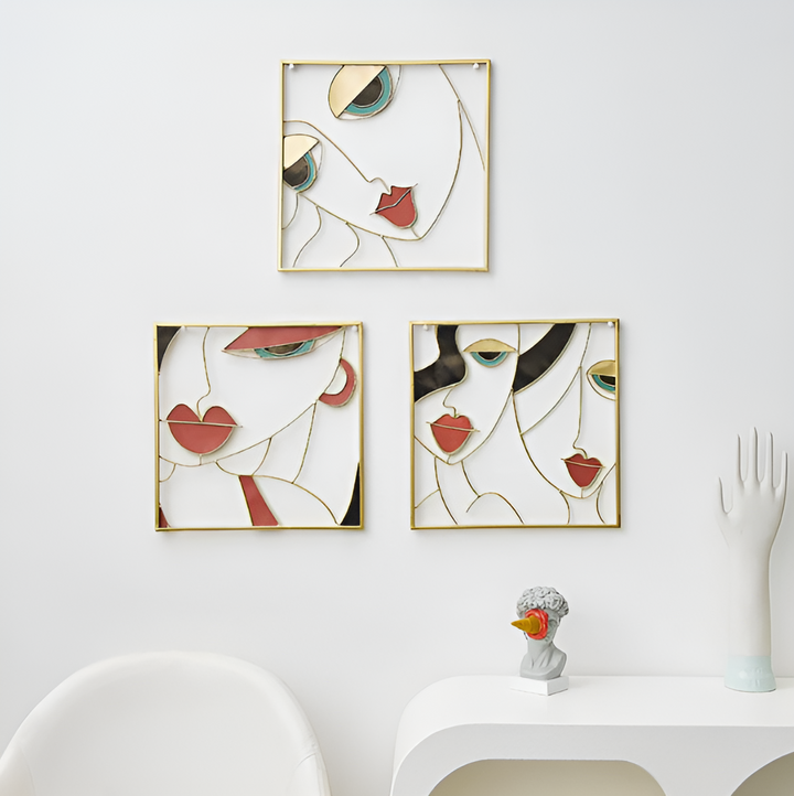 Luxor Wanddecoratie | 3-delig Abstract Gezicht Metaal Silhouet Set voor Wanddecoratie