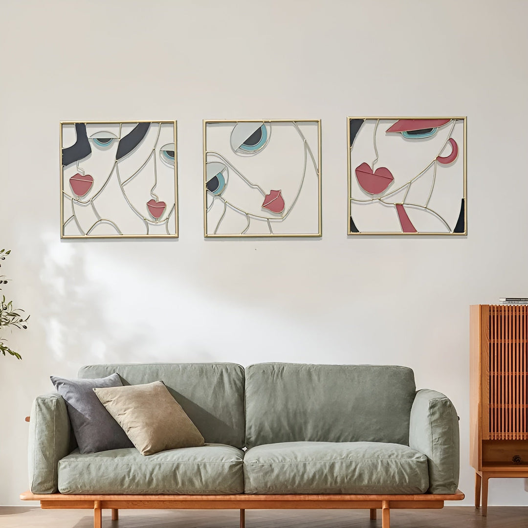 Luxor Wanddecoratie | 3-delig Abstract Gezicht Metaal Silhouet Set voor Wanddecoratie