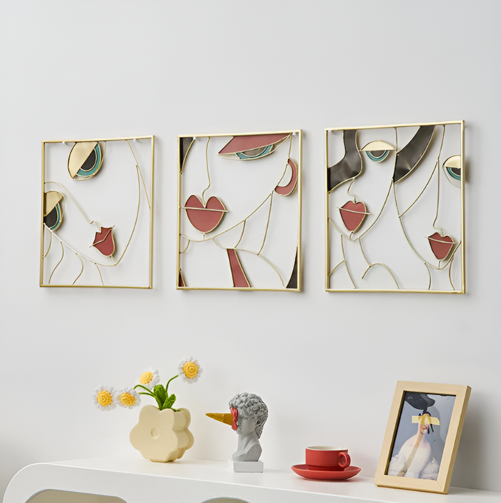 Luxor Wanddecoratie | 3-delig Abstract Gezicht Metaal Silhouet Set voor Wanddecoratie