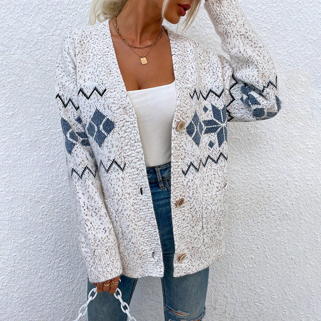 Augustyn Cardigan | Warm Gebreid vest met zakken en Noorse print voor dames