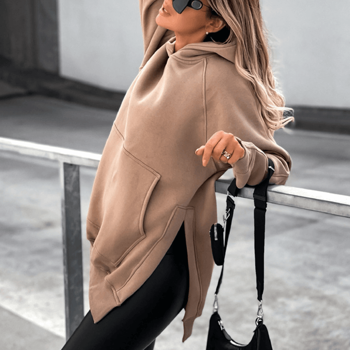 Nela Hoody | Trendy lange oversized hoody met split en capuchon voor dames