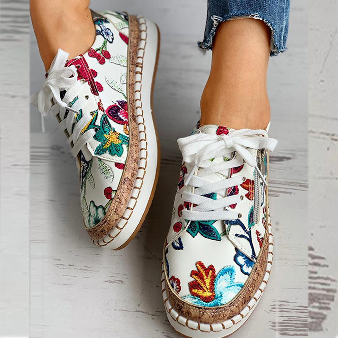 Sophie Sneakers | Stijlvolle bloemenprint veterschoenen voor dames