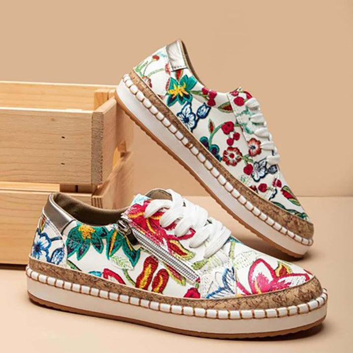 Sophie Sneakers | Stijlvolle bloemenprint veterschoenen voor dames