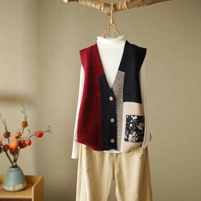 Weber Knitted Cardigan | Stijlvol gebreid mouwloos vest met print