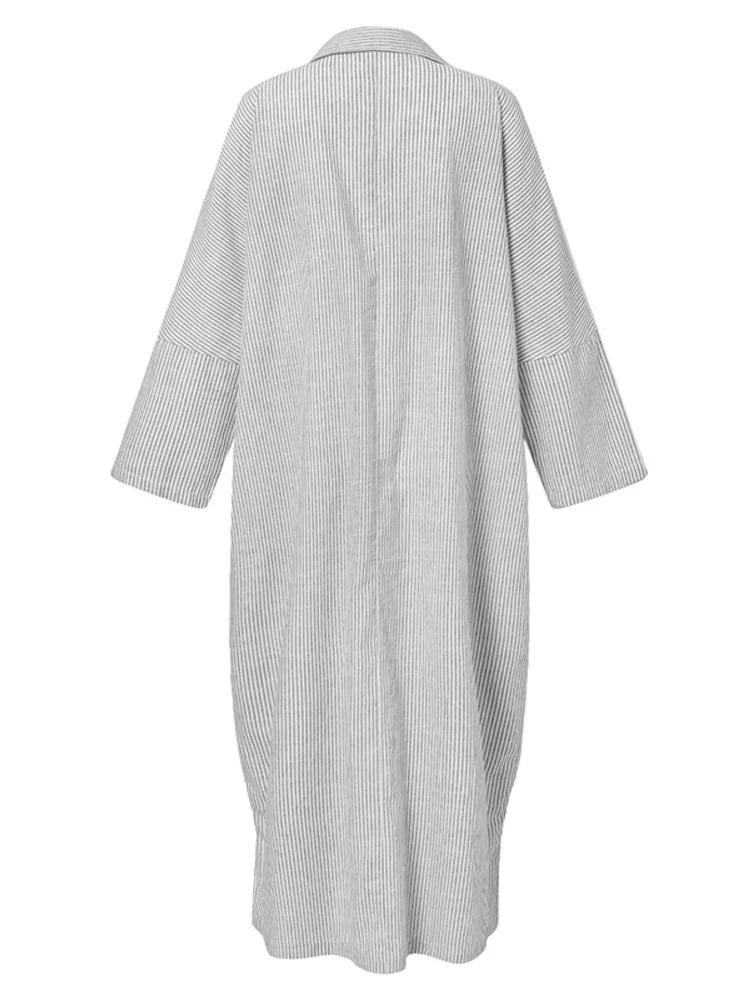 Elena Gestreepte Jurk | Casual oversized maxi-jurk met lange mouwen voor dames