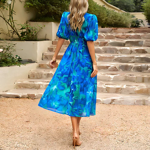 Lora Floral Jurk | Modern elegant maxi-jurk met V-hals en bloemen