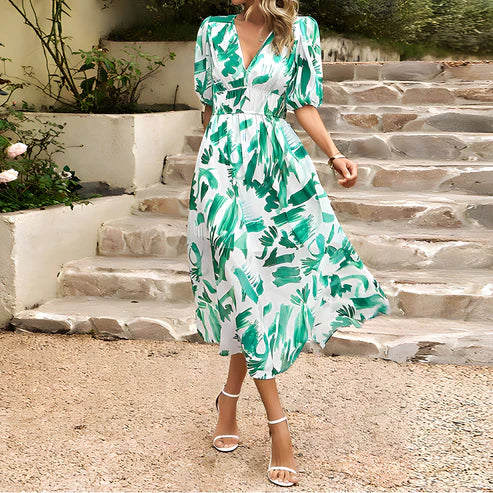 Lora Floral Jurk | Modern elegant maxi-jurk met V-hals en bloemen