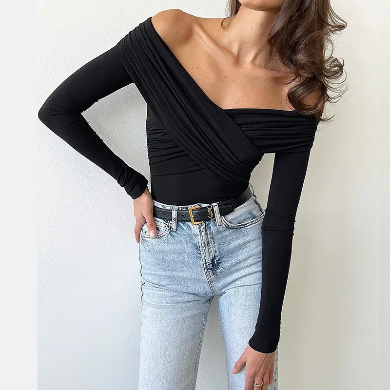 Laura Off-Shoulders Bodysuit | Moderne elegante geplisseerde dames-bodysuit