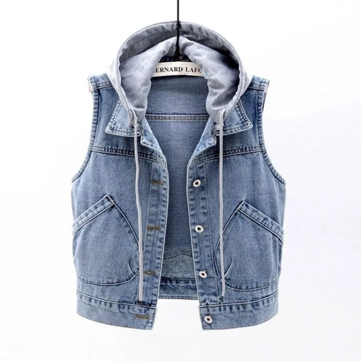 Celina Denim Bodywarmer | Casual spijkerstof gilet met capuchon voor dames