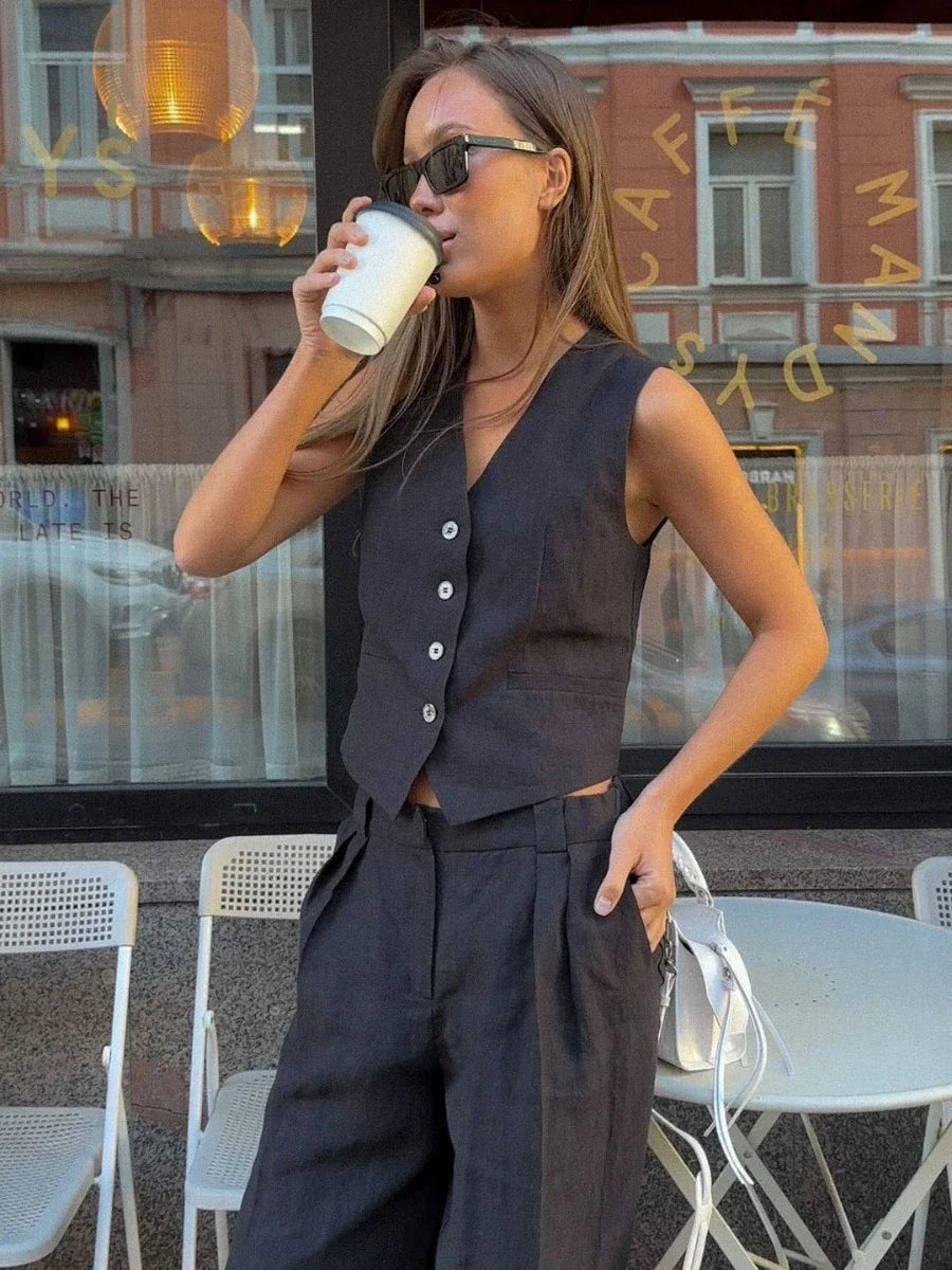 Loewa Damesset | Elegant tweedelig damespak met gilet en pantalon