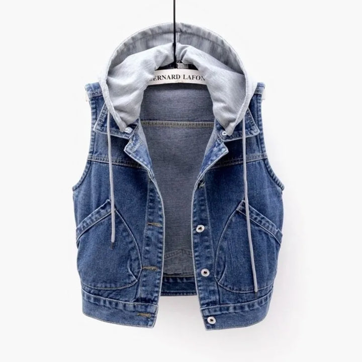 Celina Denim Bodywarmer | Casual spijkerstof gilet met capuchon voor dames