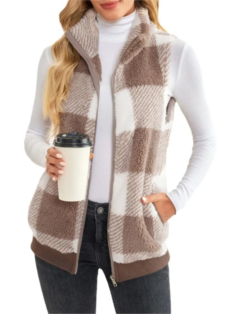 Paula Fleece Vest | Warm mouwloos vest met ruitpatroon voor dames