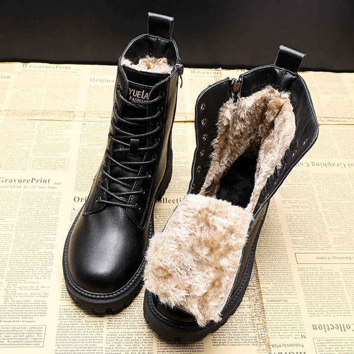 Lisa Boots | Zwarte leren winterlaarzen met fleece voering voor dames