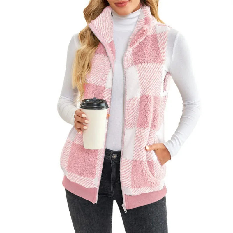 Paula Fleece Vest | Warm mouwloos vest met ruitpatroon voor dames