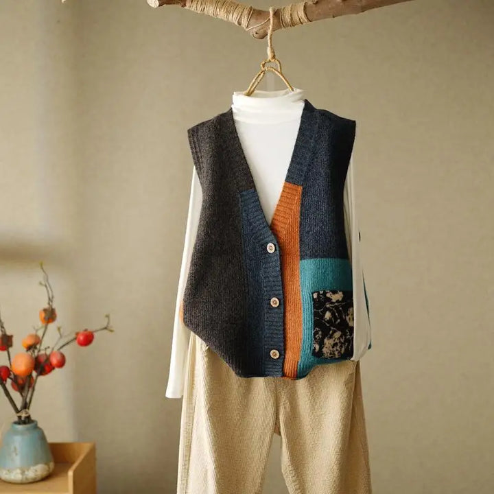 Weber Knitted Cardigan | Stijlvol gebreid mouwloos vest met print