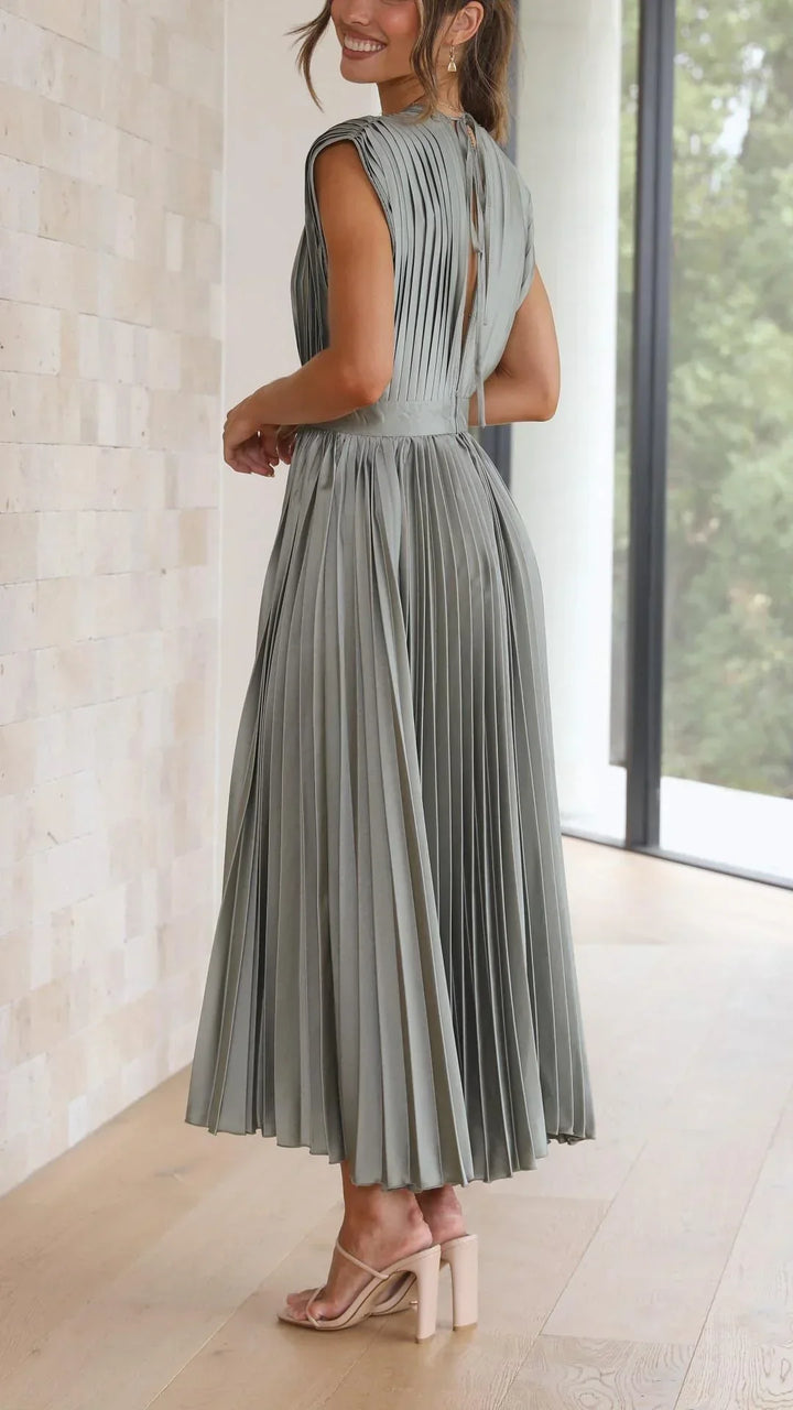 Zoey geplooide jurk | Elegant midijurk voor dames met V-hals en rugbinding