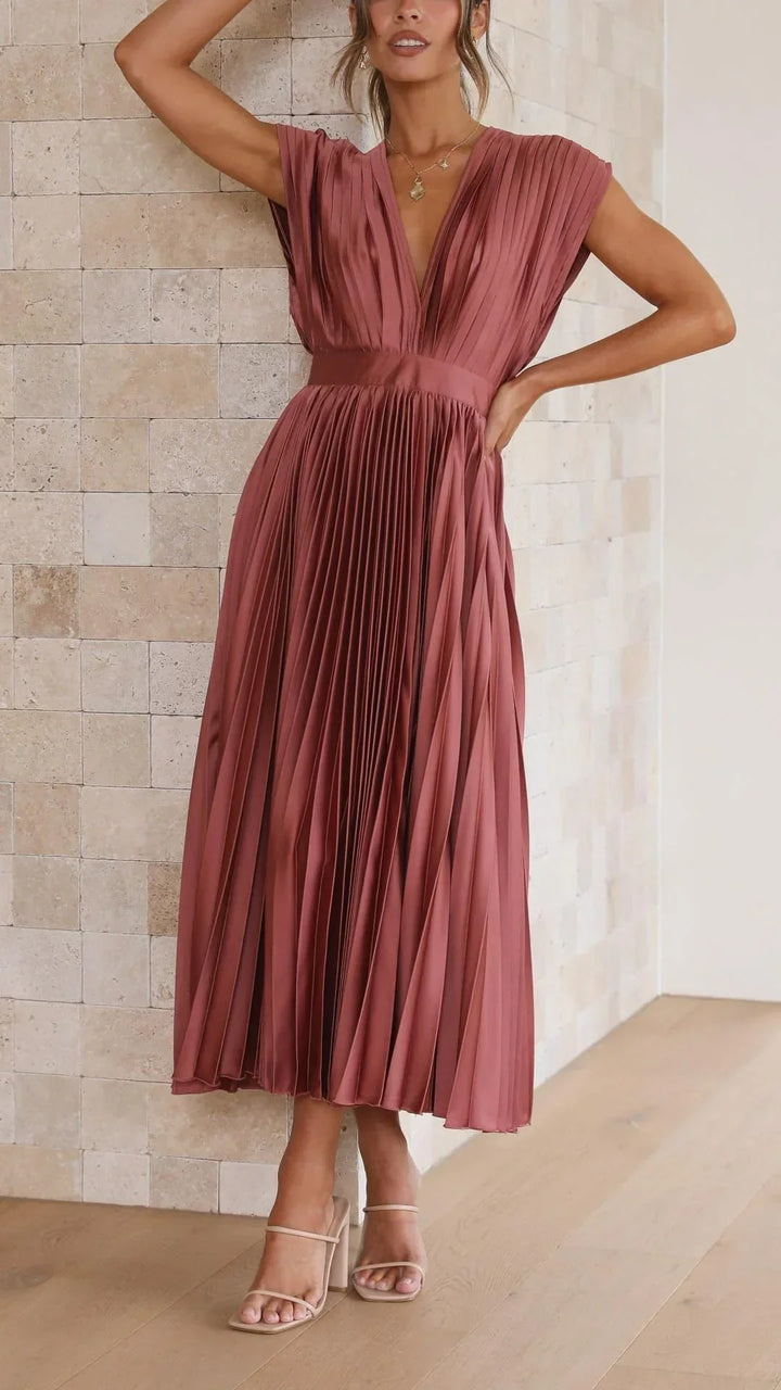 Zoey geplooide jurk | Elegant midijurk voor dames met V-hals en rugbinding