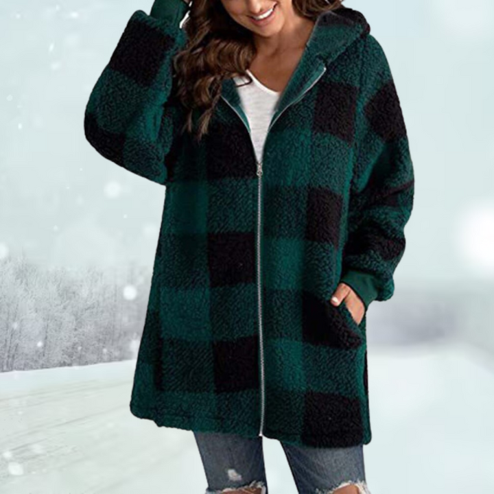 Lotte Fleece jas | Gezellige plaid sherpa jas met capuchon voor dames