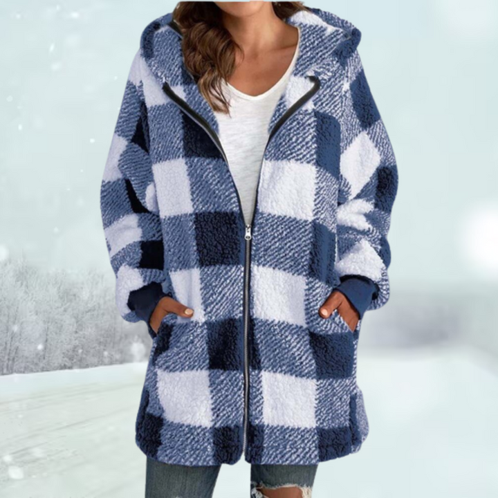 Lotte Fleece jas | Gezellige plaid sherpa jas met capuchon voor dames