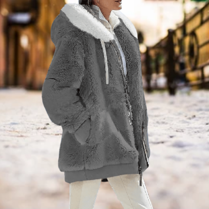 Emma Fleece Jas | Warme en stijlvolle Fleece jas met rits en witte kraag voor dames