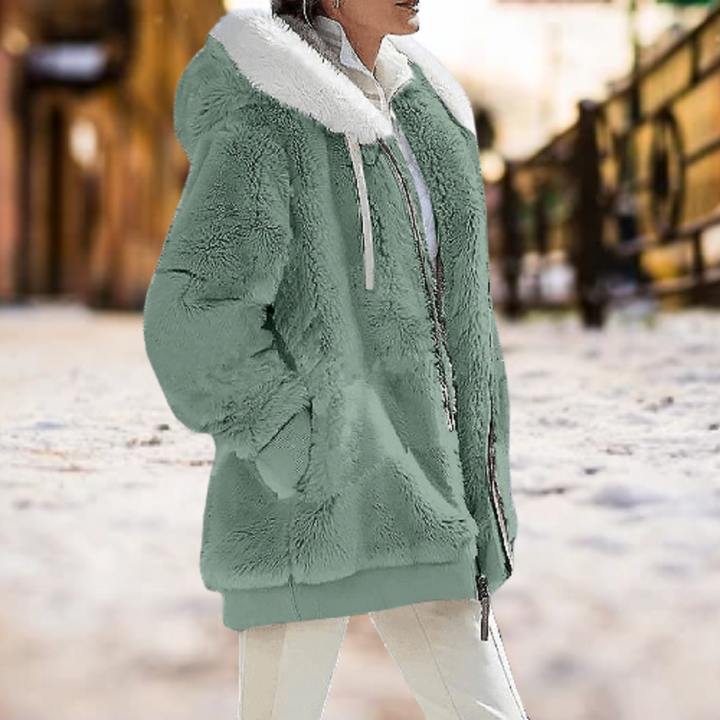 Emma Fleece Jas | Warme en stijlvolle Fleece jas met rits en witte kraag voor dames