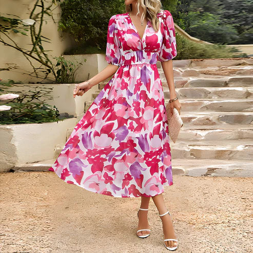 Lora Floral Jurk | Modern elegant maxi-jurk met V-hals en bloemen