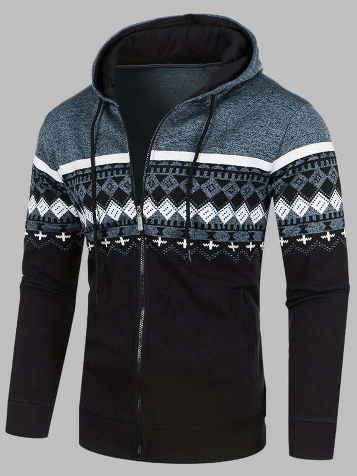 Edvard Nordic Hoodie | Heren Hoodie met Noors Breipatroon en Rits