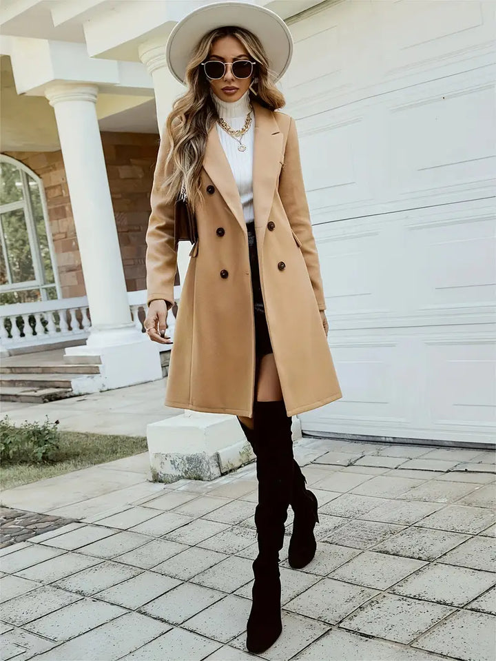 Celine Trenchcoat | Elegante, dubbelrijige trenchcoat met zijzakken voor dames