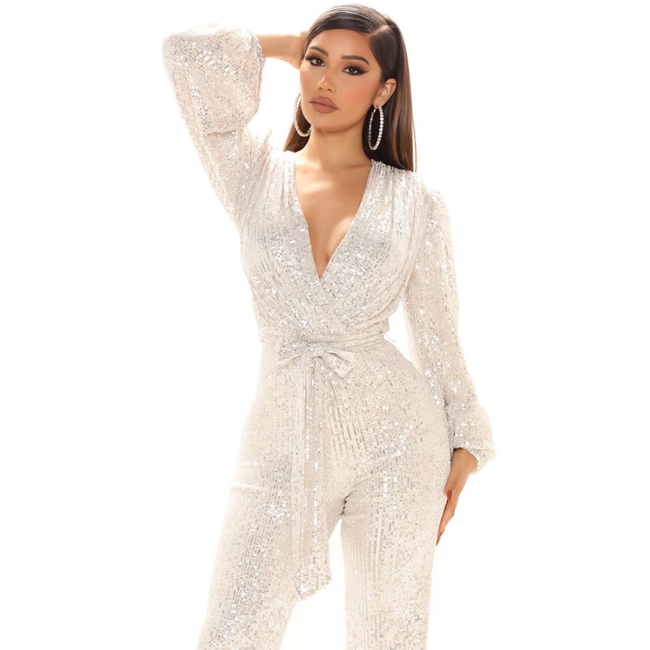 Celina Lace Jumpsuit | Elegante jumpsuit met lange mouwen en pailletten voor dames