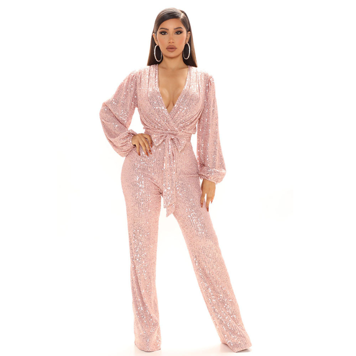 Celina Lace Jumpsuit | Elegante jumpsuit met lange mouwen en pailletten voor dames