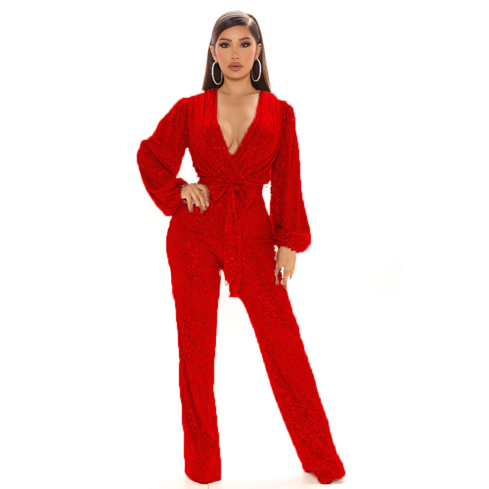 Celina Lace Jumpsuit | Elegante jumpsuit met lange mouwen en pailletten voor dames