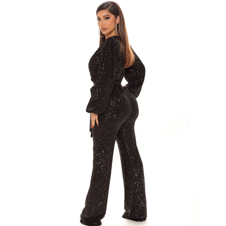 Celina Lace Jumpsuit | Elegante jumpsuit met lange mouwen en pailletten voor dames